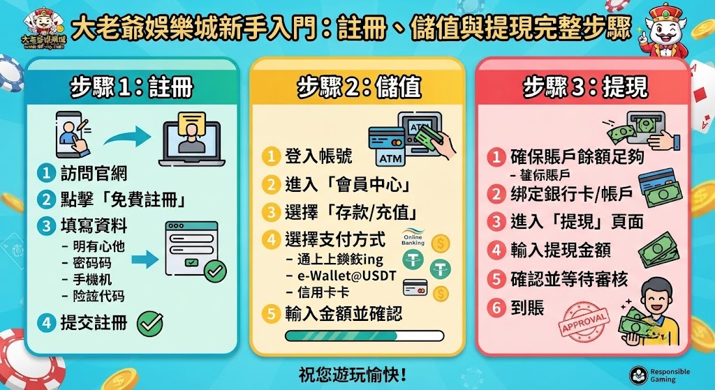 大老爺娛樂城 註冊、儲值與提現教學流程