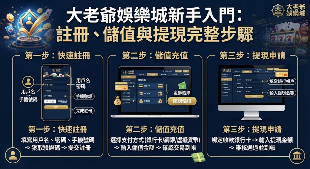 大老爺娛樂城 註冊、儲值與提現教學流程